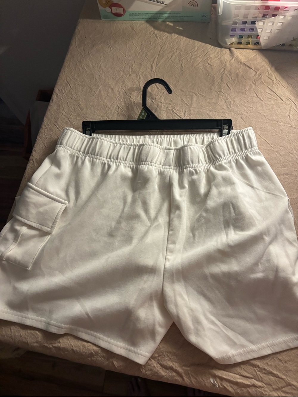 NWOT- Women's White Casual Cargo Pocket Shorts- 2 pair cream/pink